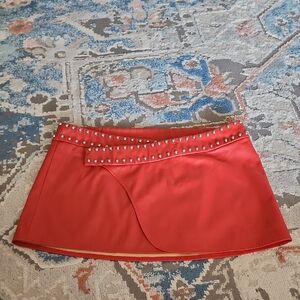 Miaou Red Studded Wrap-Style Mini Skirt